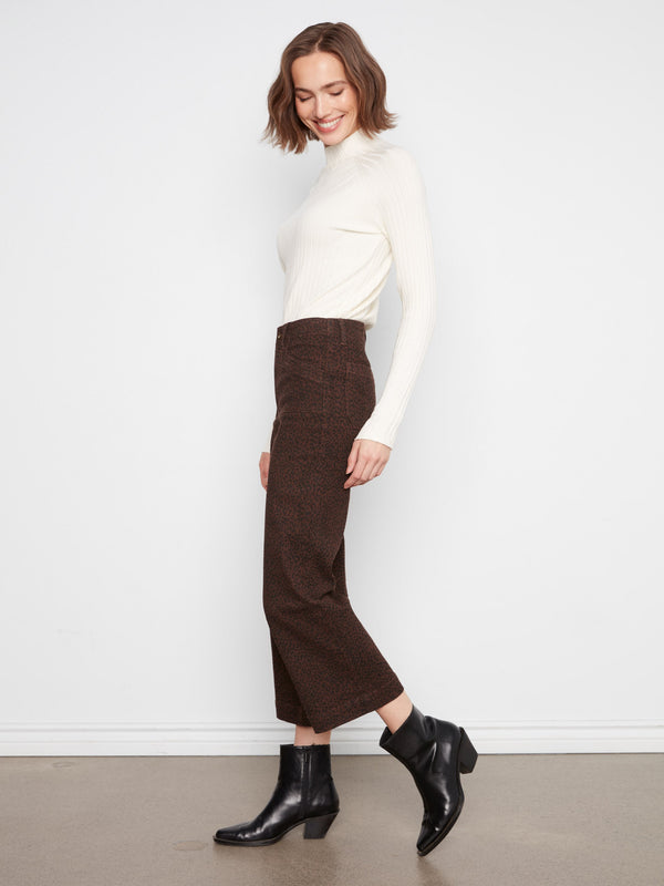 Pantalon écourté extensible à jambe large - Léopard