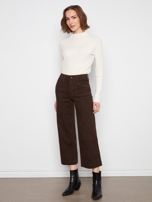 Pantalon écourté extensible à jambe large - Léopard