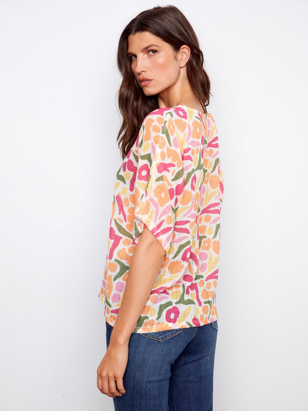 Printed Dolman Cotton Blend Blouse - Sunburst