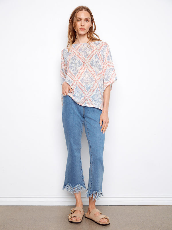 Printed Dolman Cotton Blend Blouse - Trellis