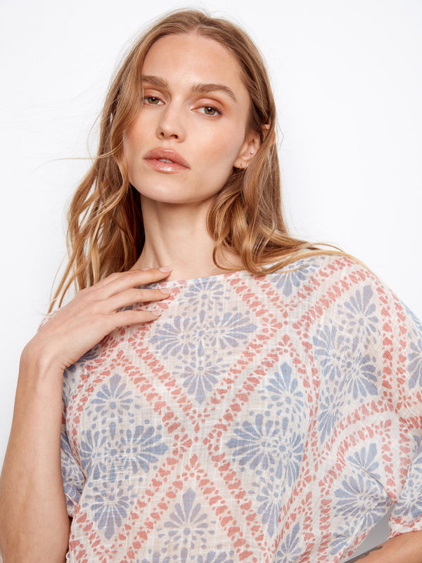 Printed Dolman Cotton Blend Blouse - Trellis