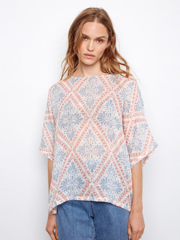 Printed Dolman Cotton Blend Blouse - Trellis