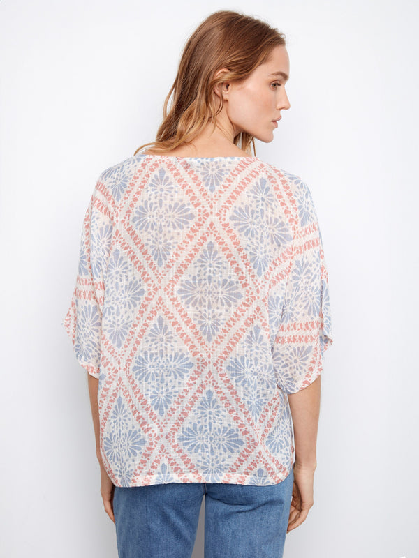 Printed Dolman Cotton Blend Blouse - Trellis