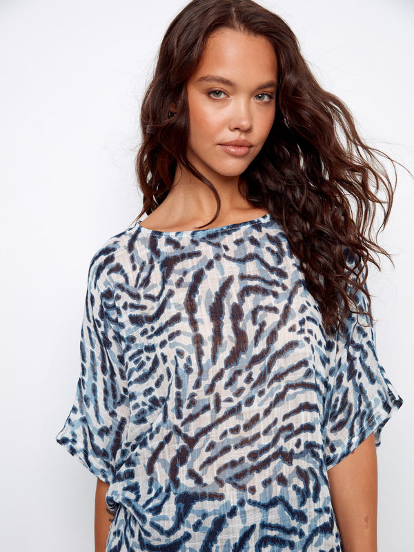 Printed Dolman Cotton Blend Blouse - Zebra