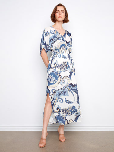 This stunning maxi length dress combines comfort with elegance in its detailed design by Charlie B.