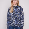 Eyelash fabric sweater featuring an abstract panther print for a stylish look by Charlie B.