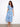 Blue and white printed eyelet cotton dress in maxi length, highlighted by an elegant belt by Charlie B.