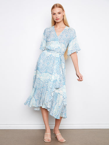 Chic light blue dress featuring a self-tie belt that accentuates the waist beautifully by Charlie B.
