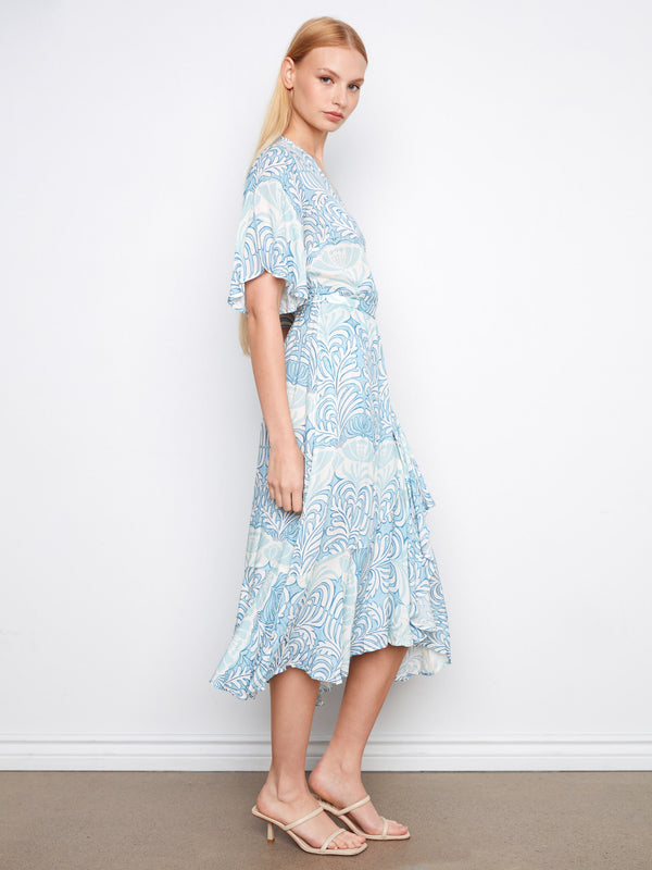 Stylish Maeva print dress with flowing elbow sleeves and a graceful silhouette by Charlie B.