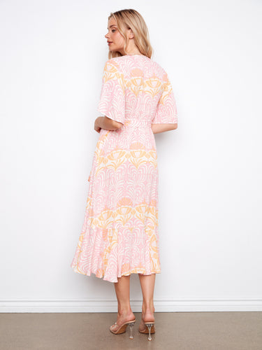 Sophisticated maxi length dress with a flattering V-neckline and stylish elbow sleeves. Created by Charlie B.