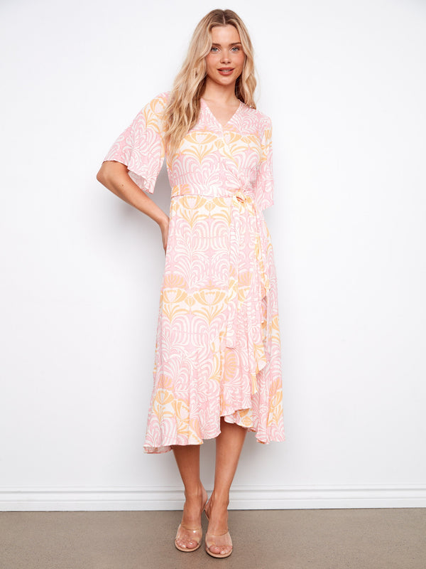 Printed Faux Wrap Dress With Belt - Maeva