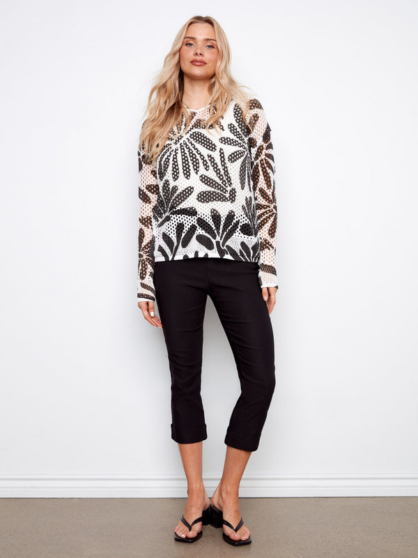 Printed Fishnet Crochet Hoodie Sweater - Darcy