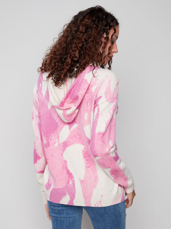Printed Hoodie Sweater - Pink Airy