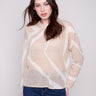 Mohair-like sweater in Sesame/Ecru with semi-sheer knit, showcasing a geometric pattern and long sleeves by Charlie B.