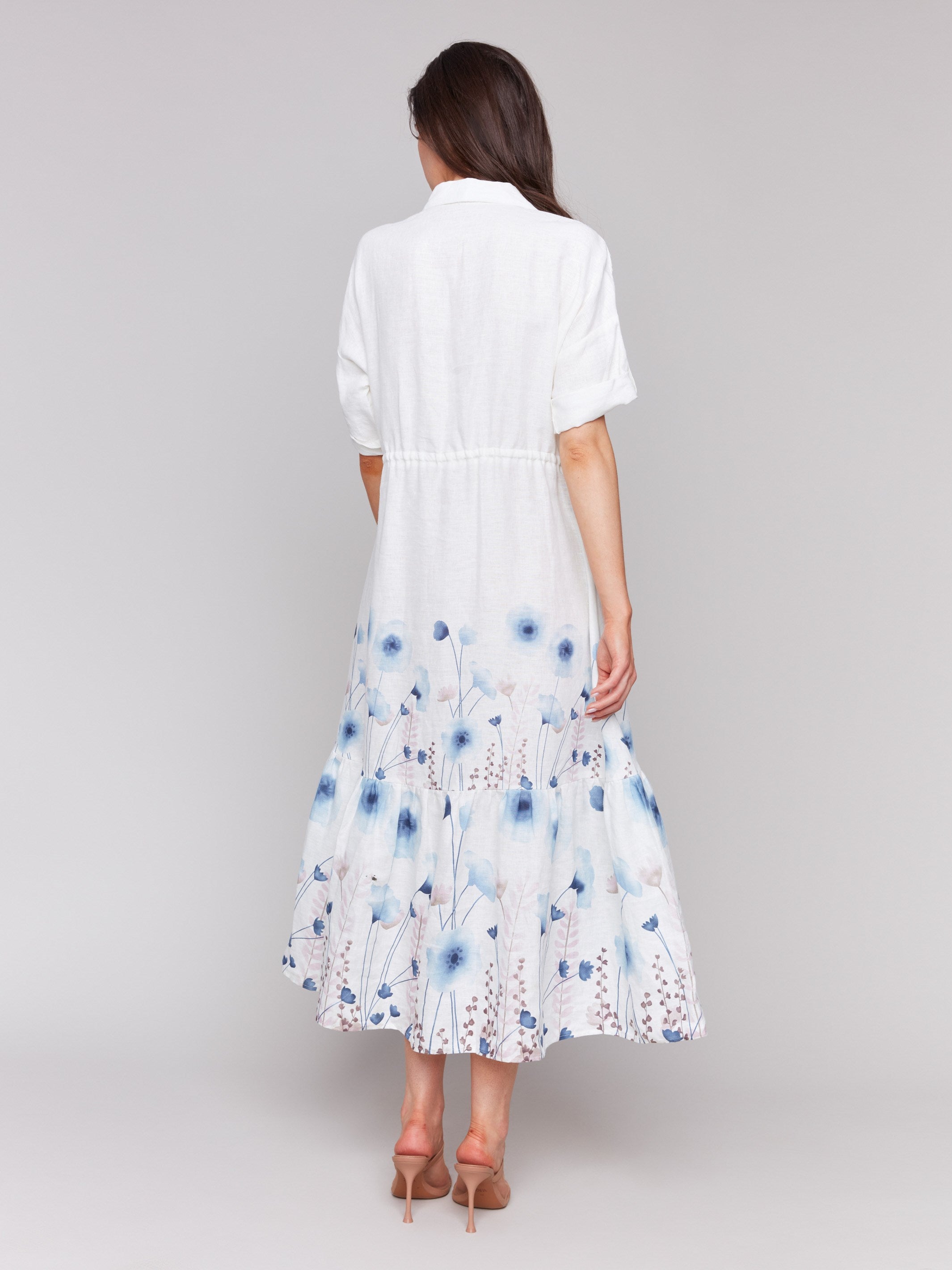 Maxi dress with roll-up short sleeves and button-front design by Charlie B.