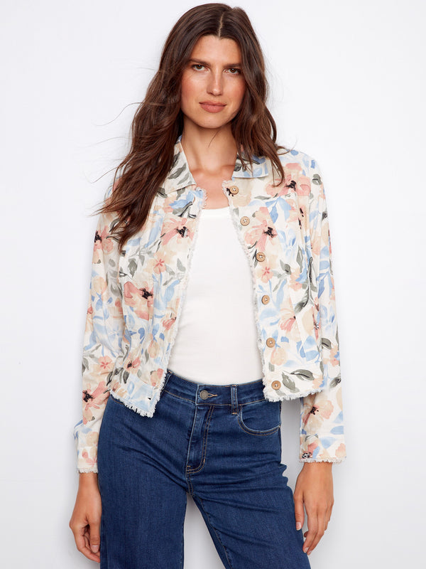 Printed Linen Blend Jacket - Aurelia