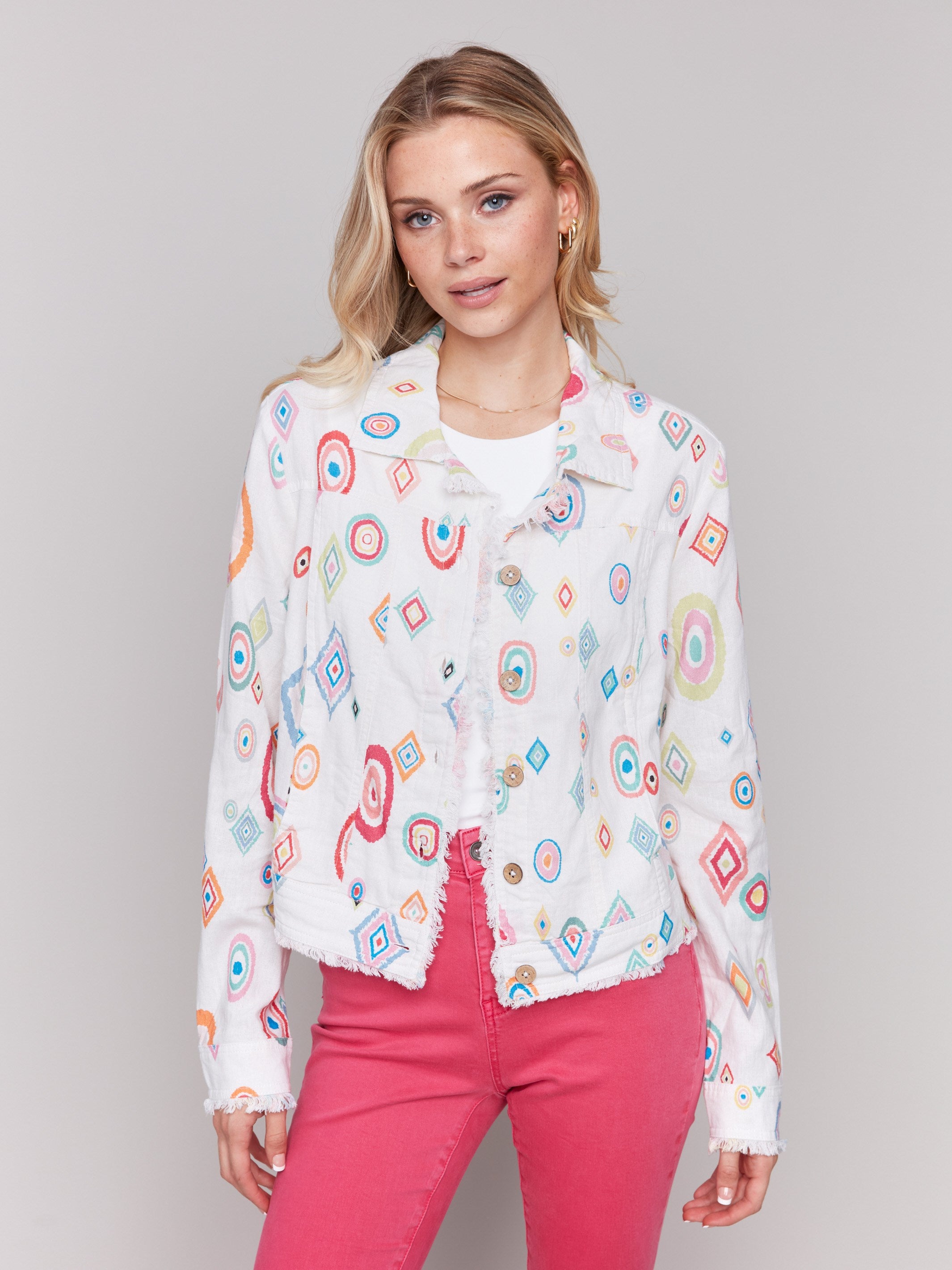 Jacket with a shirt collar and colorful diamond pattern by Charlie B.