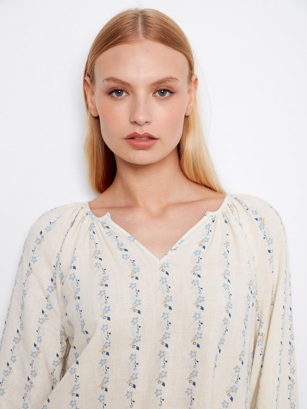 Printed Linen Blend Raglan Blouse - Petaline