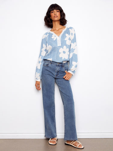 Floral printed top designed with raglan sleeves offering ease of movement and casual charm in every detail by Charlie B.