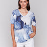 Linen blend T-shirt featuring a stylish V-neck by Charlie B.