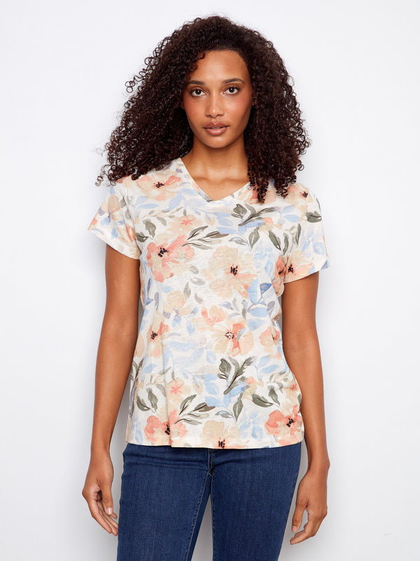 Floral top with a flattering V-neck design, perfect for casual outings by Charlie B.