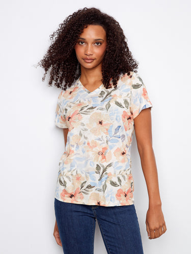 Enjoy the short sleeves on this floral tee, ideal for warm weather by Charlie B.