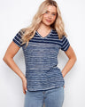 Striped V-neck T-shirt with relaxed fit and short sleeves, ideal for casual outings by Charlie B.