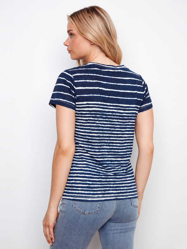 Relaxed fit striped T-shirt with a stylish V-neck, great for any casual occasion by Charlie B.