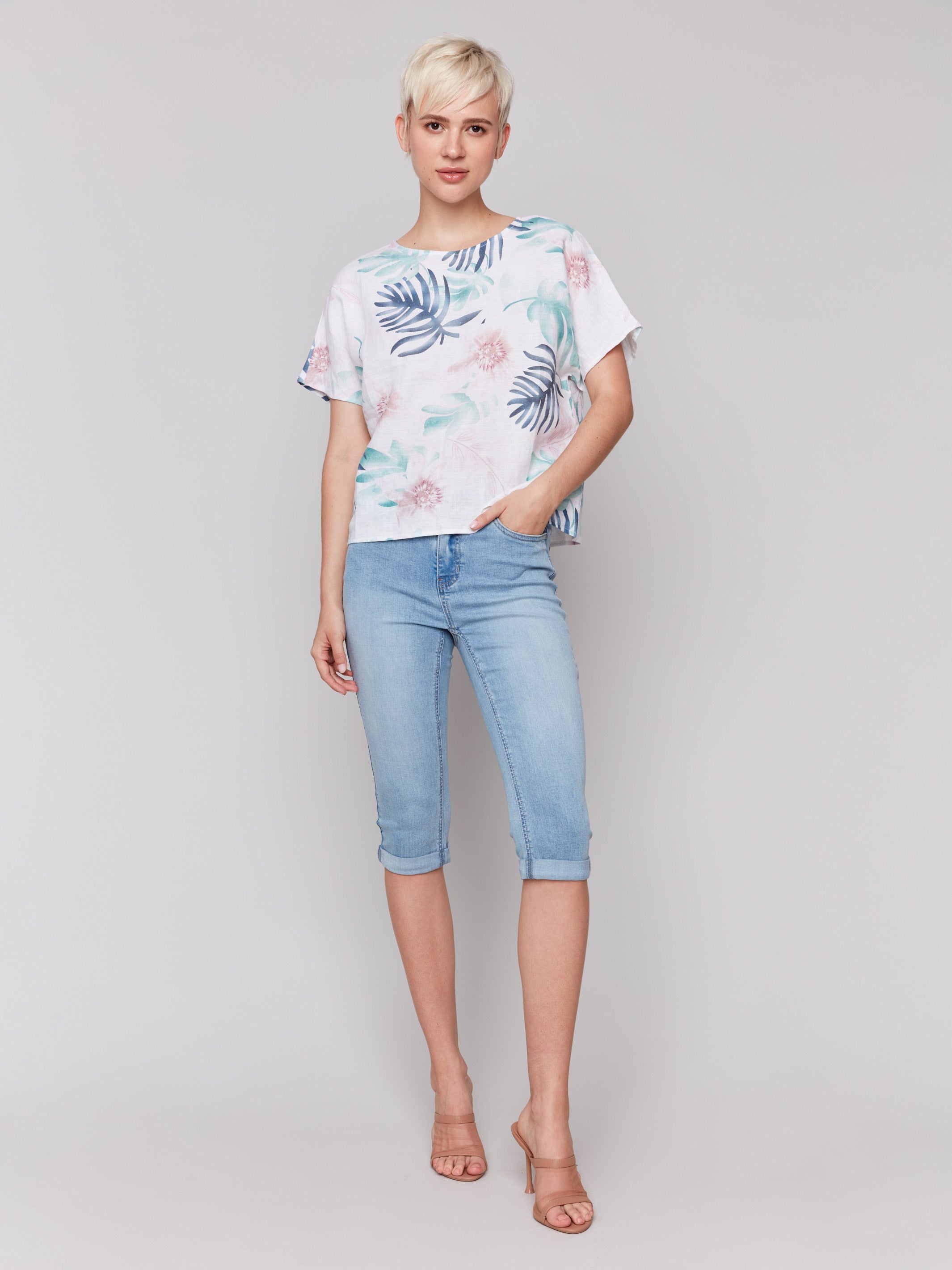 Linen top with exquisite short dolman sleeves by Charlie B.