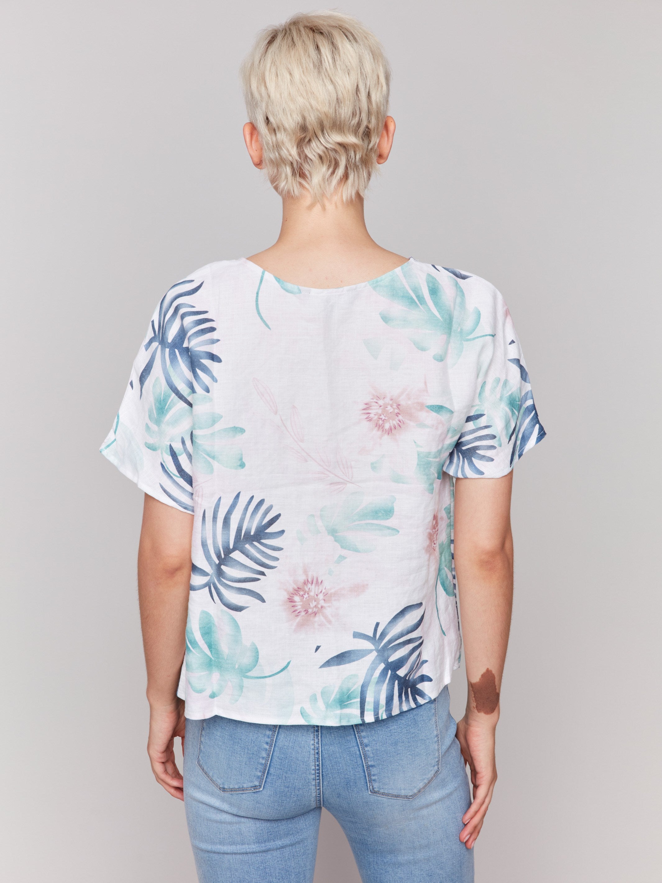 Chic and comfortable linen top designed for style and ease by Charlie B.
