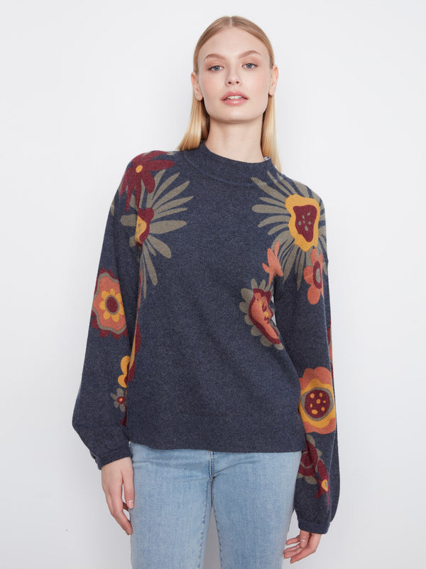 Printed Mock Neck Sweater - Boho