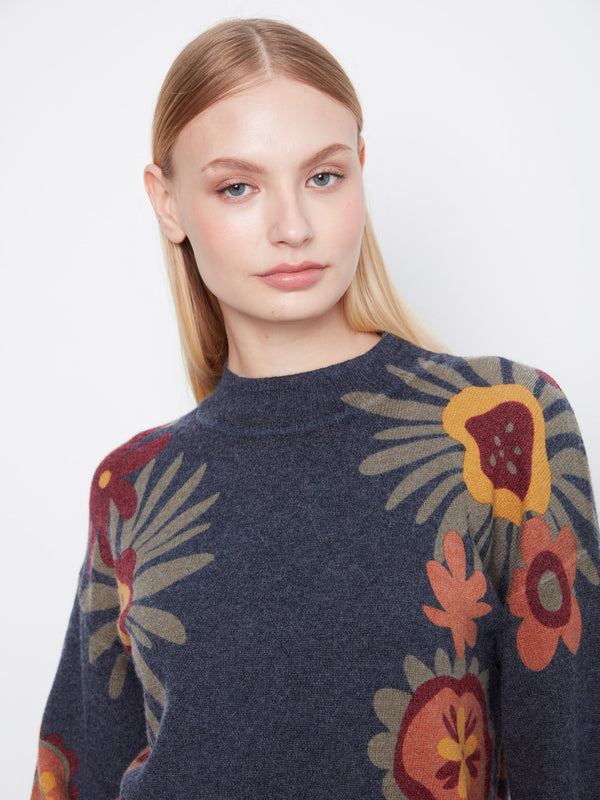 Printed Mock Neck Sweater - Boho