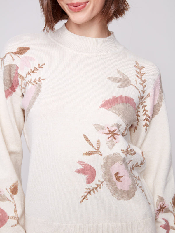 Floral print sweater with elastic cuffs for a comfortable fit by Charlie B.