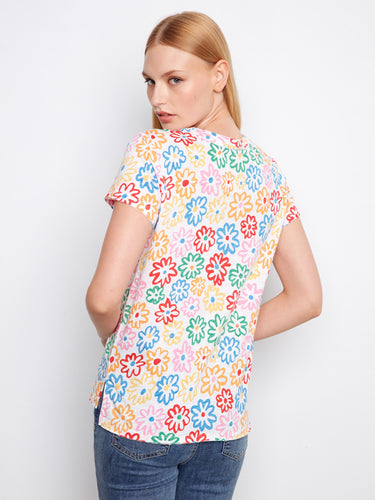 Brighten your wardrobe with this floral tee, offering a crew neckline and breathable cotton fabric by Charlie B.