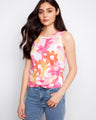 Floral tank top with a vibrant pink, orange, and yellow design featuring a crew neckline for added comfort by Charlie B.