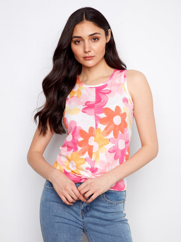 Camisole coton bio imprimée nouée - Élégant