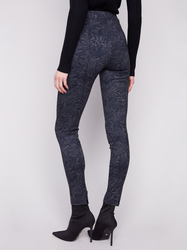 Stylish navy pants made from stretch fabric with an abstract design for ultimate flexibility by Charlie B.