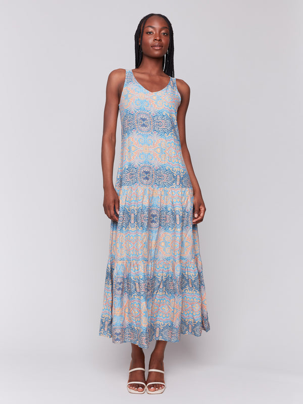 Abstract pattern maxi dress with adjustable straps by Charlie B.