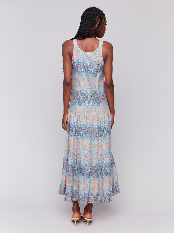 Tiered design V-neck maxi dress with colorful patterns by Charlie B.