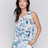 Cami with crew neckline and high-low hem, featuring a unique graphic print by Charlie B.
