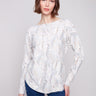 Sweater featuring a foliage pattern with a stylish boat neck, perfect for casual outings by Charlie B.