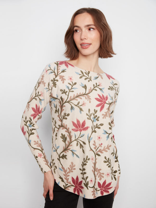Chandail imprimé à ourlet arrondi - Floral