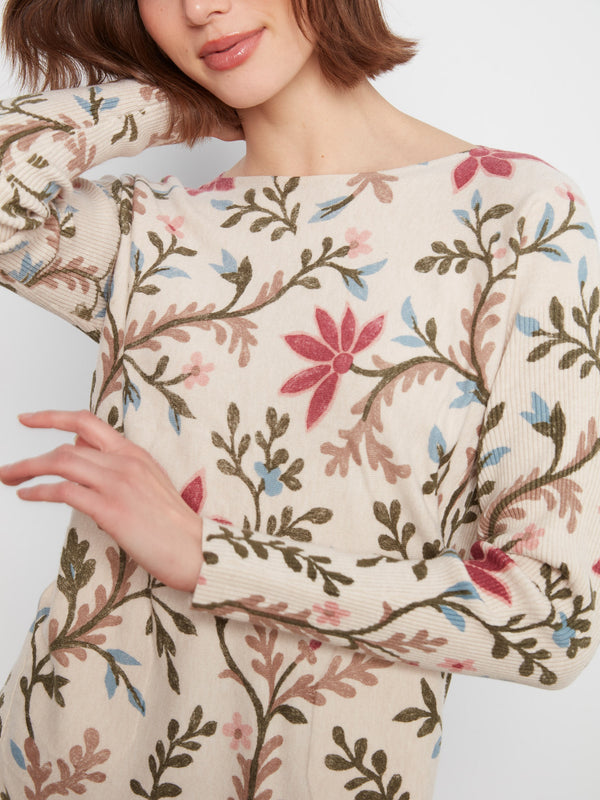 Chandail imprimé à ourlet arrondi - Floral