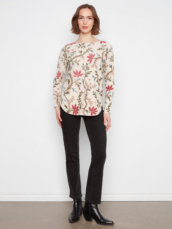 Chandail imprimé à ourlet arrondi - Floral