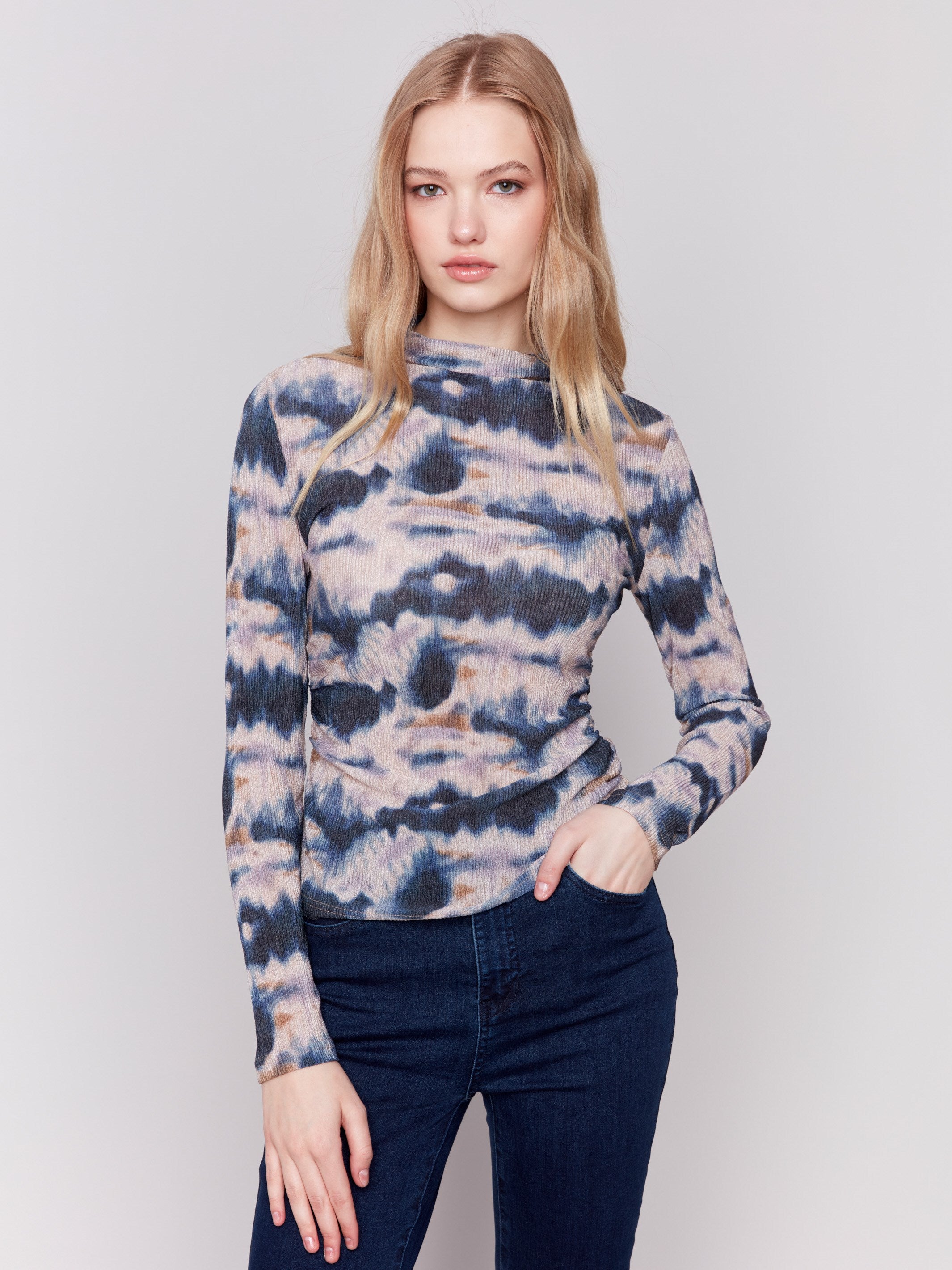 Charlie B Mock Neck Longsleeve Top Black