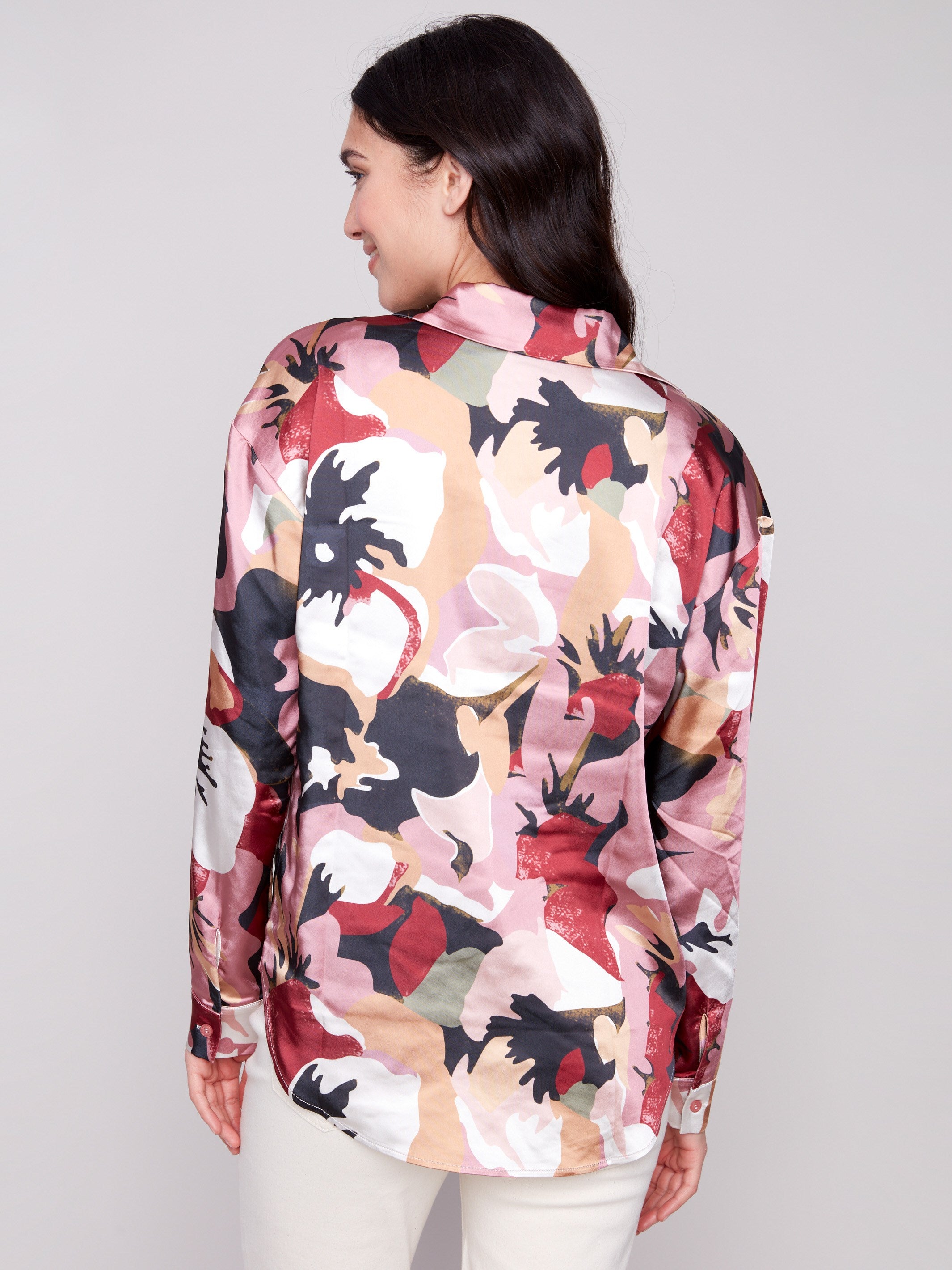 Elegant printed satin shirt with a classic collar design, ideal for any occasion by Charlie B.