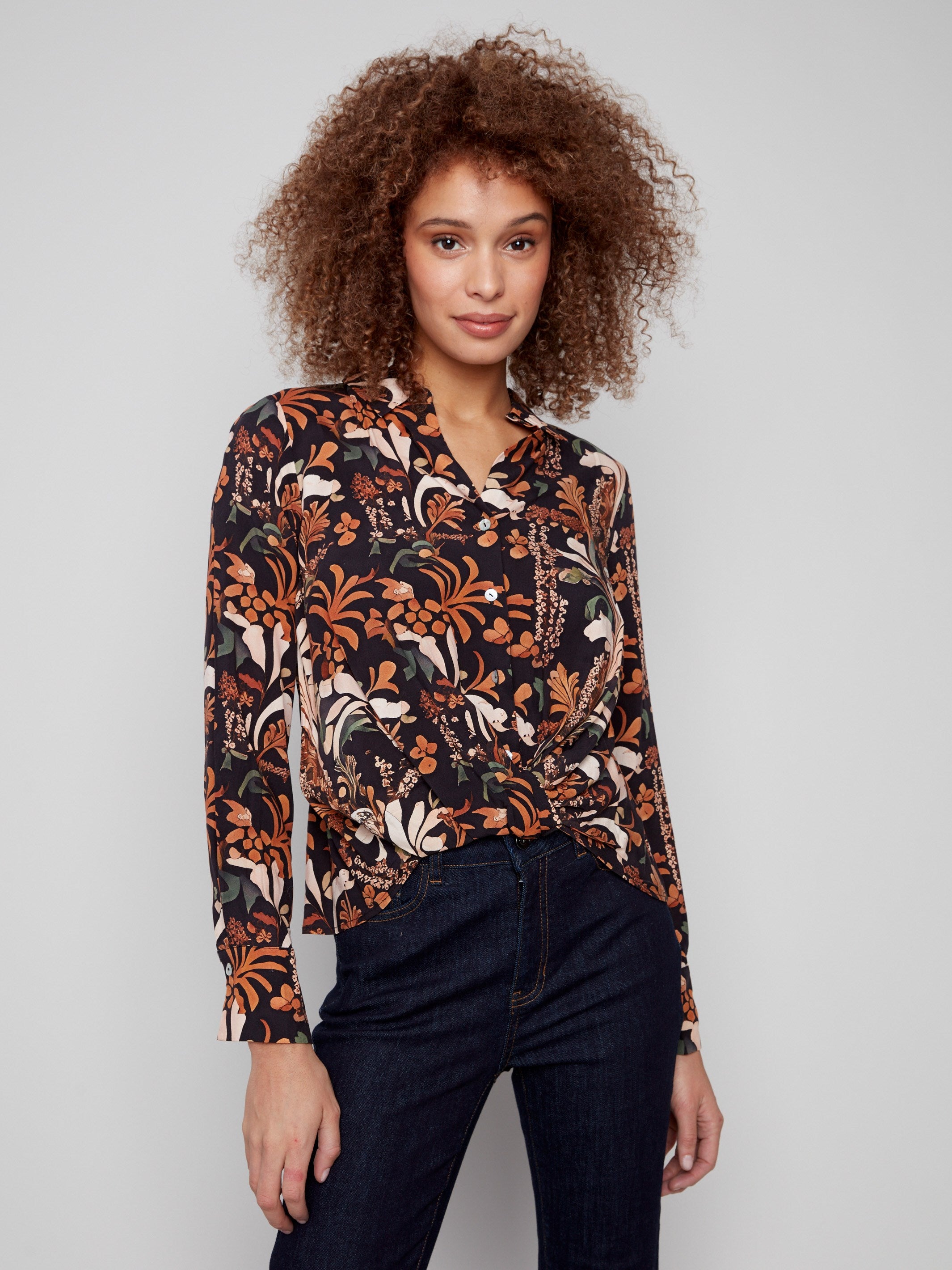 Floral batik shirt featuring a classic shirt collar, elegantly designed for a sophisticated look by Charlie B.
