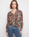 Floral blouse with a classic shirt collar, featuring a mix of vibrant colors and patterns for a chic look by Charlie B.