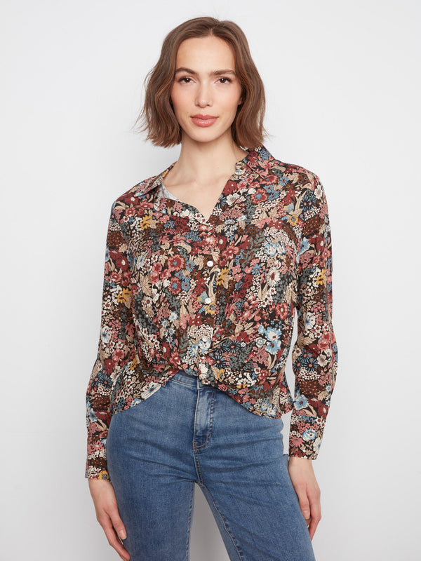 Chemise imprimée avec devant torsadé - Azalée