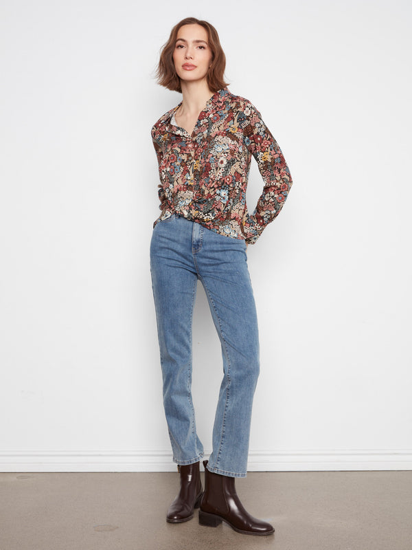 Chemise imprimée avec devant torsadé - Azalée